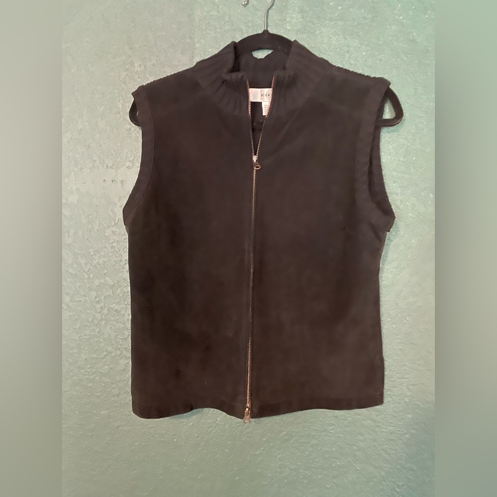 Leather and crochet vest